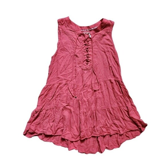 Floreat Anthropologie Tank Top Women 2 Sleeveless Pink Tiered A Line Lace Up - Picture 5 of 5